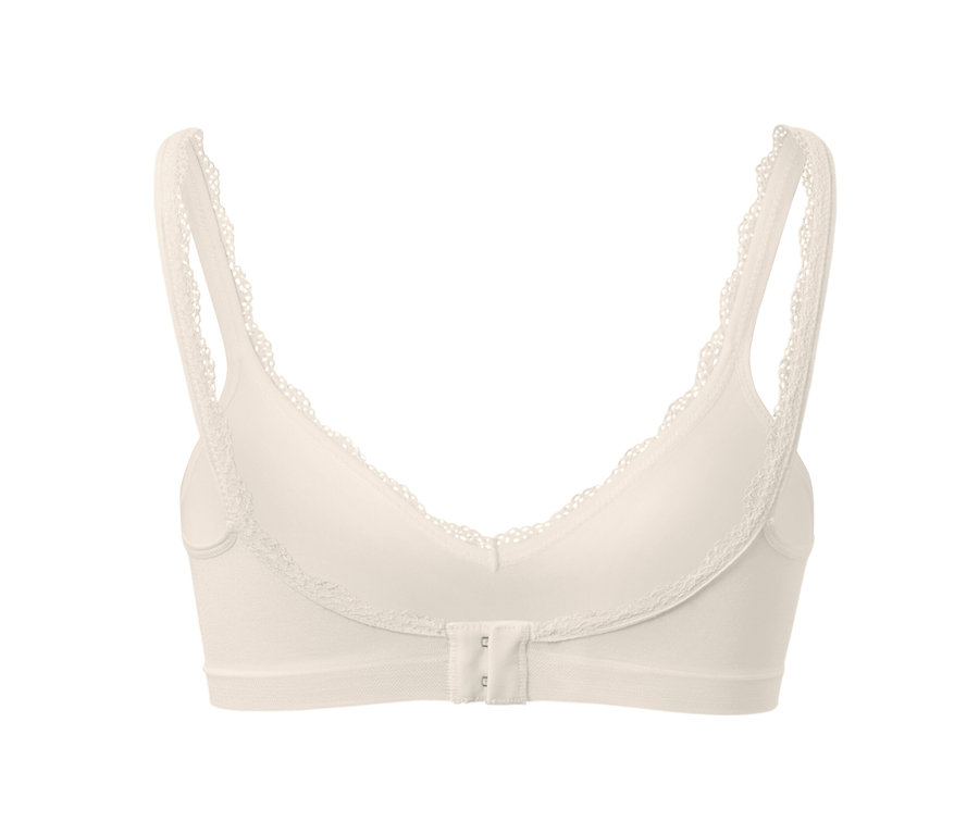 Un soutien-gorge doux Seamless crème avec de la dentelle sur les bretelles et l'ourlet.