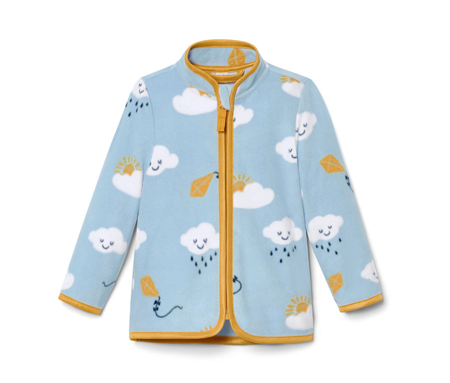 Veste en polaire pour tout-petit avec imprimé intégral de nuages, de soleil et de cerfs-volants.