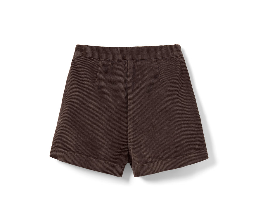 Short en velours côtelé marron pour enfants.