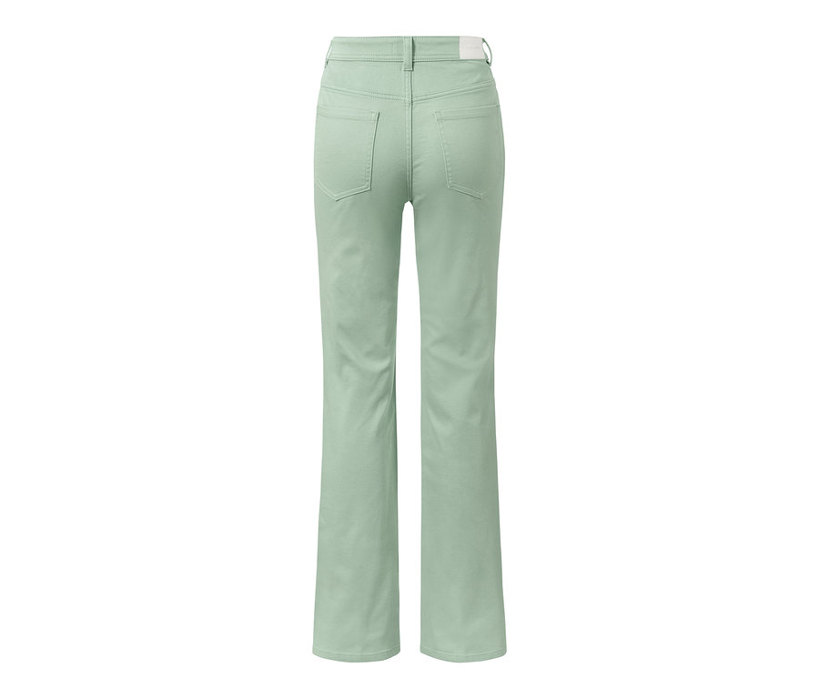 Vue arrière d'un jean bootcut vert menthe, coupe « Lou ».
