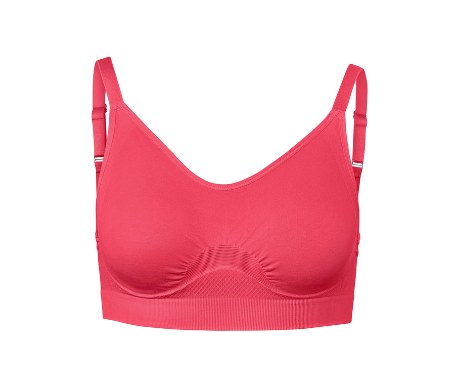 Vue détaillée d'un soutien-gorge de sport Seamless rose vif.