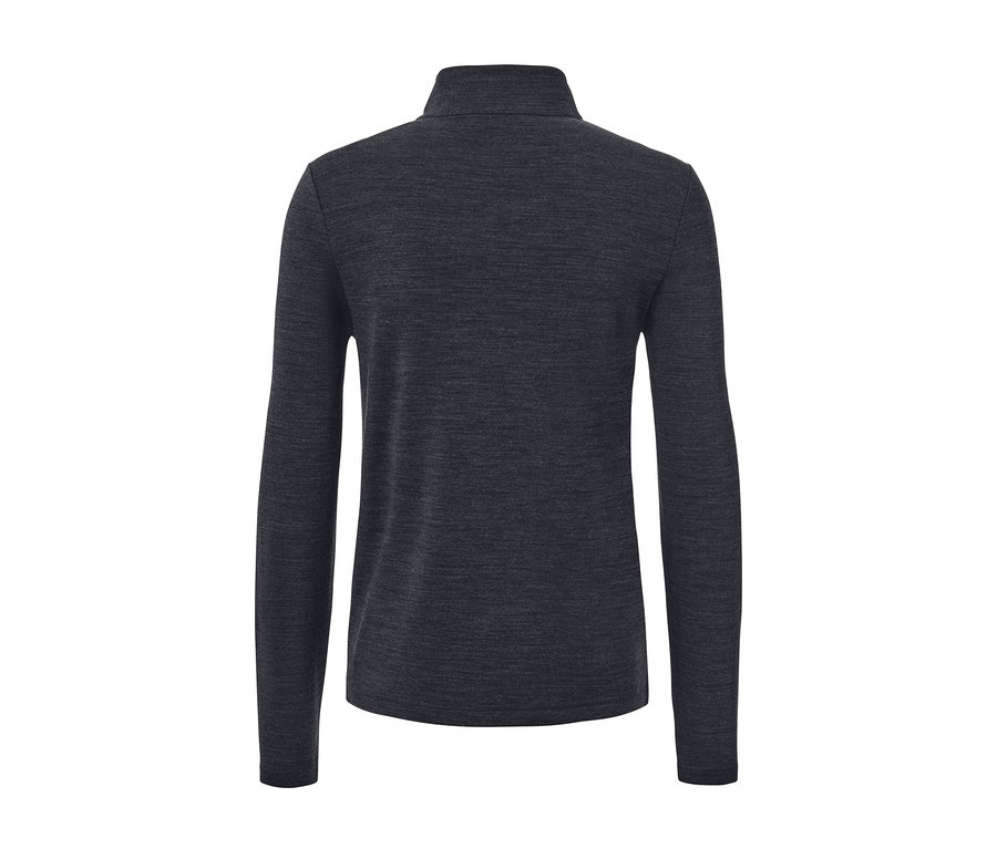 T-shirt technique gris foncé à manches longues en laine certifiée RWS, vu de derrière.