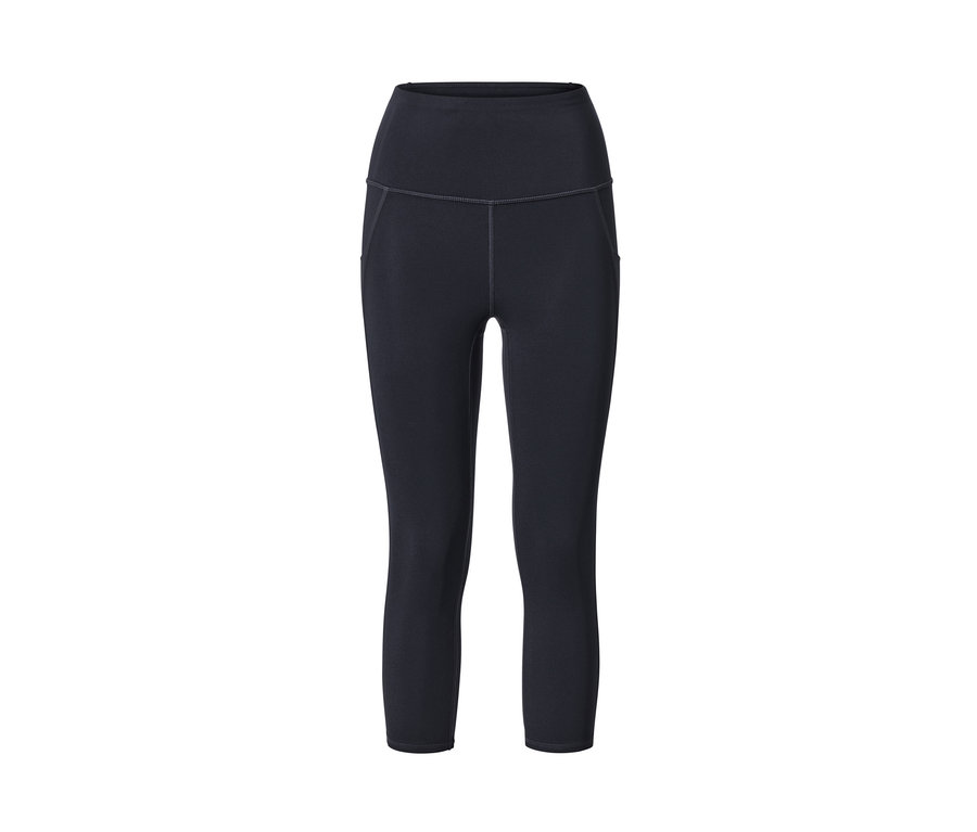 Un legging de sport 3/4 bleu marine sur fond blanc.