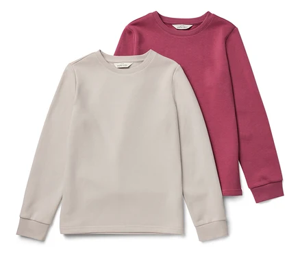 Deux sweat-shirts pour enfants avec intérieur gratté, rose et blanc.