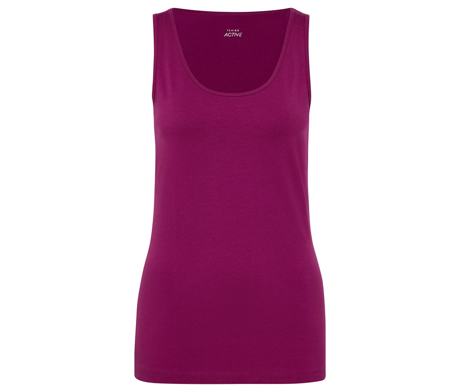 Débardeur violet sans manches sur fond blanc.