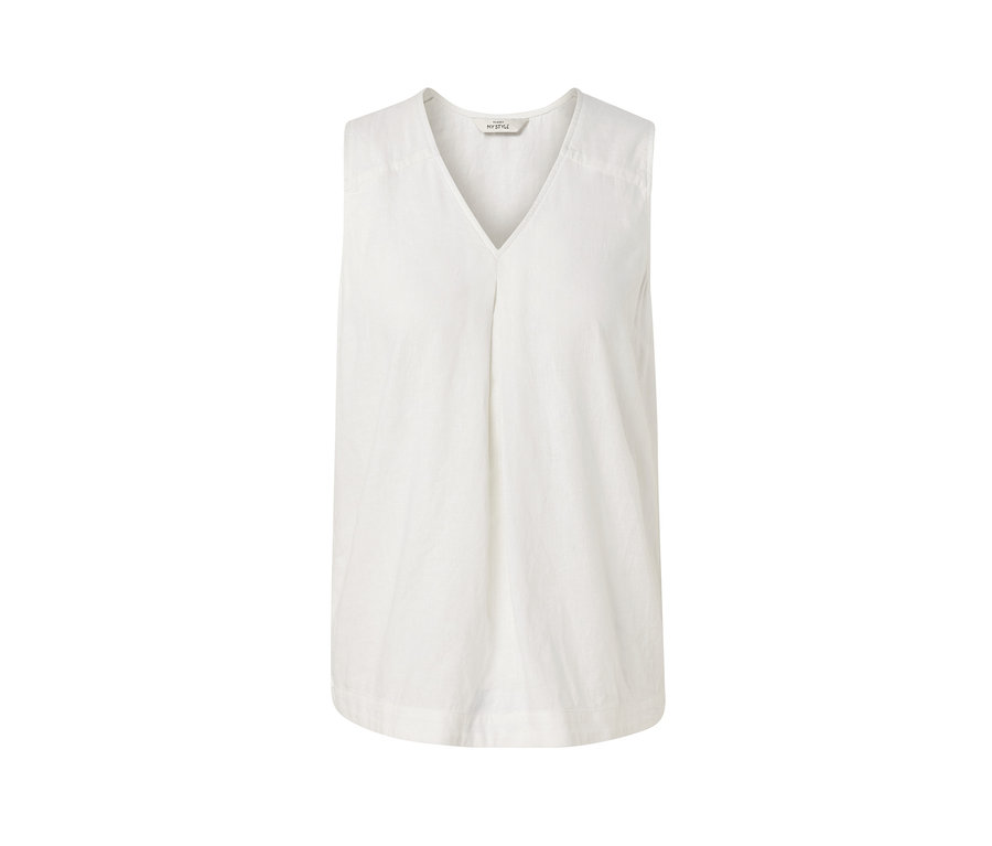 Chemisier sans manches en lin blanc.