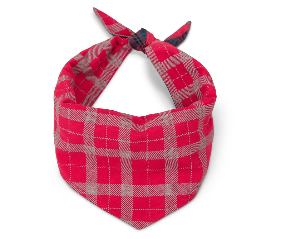 Un bandana rouge à carreaux.