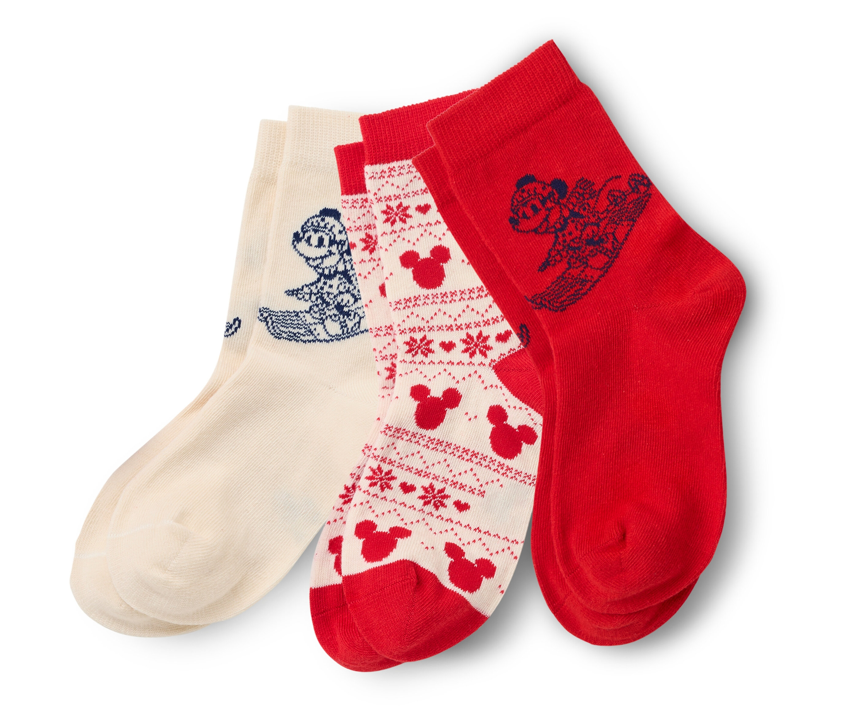 Trois paires de chaussettes »Mickey and Friends« sont empilées.