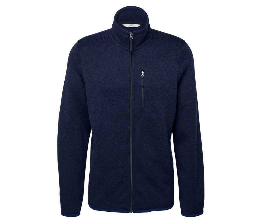 Veste en polaire bleu marine zippée au centre.