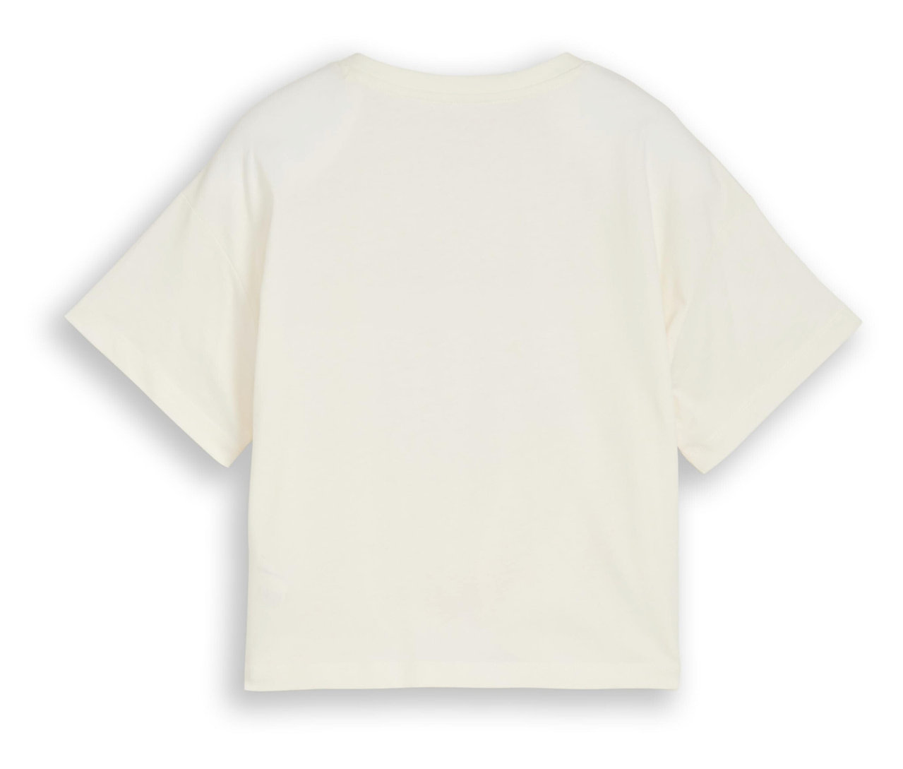 Gros plan sur un t-shirt uni crème à manches courtes.