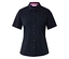 Chemise bleu marine à manches courtes avec col et boutons.