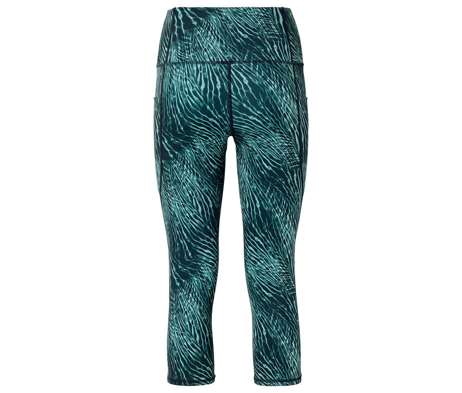 Leggings vert et bleu à taille haute avec motif abstrait.