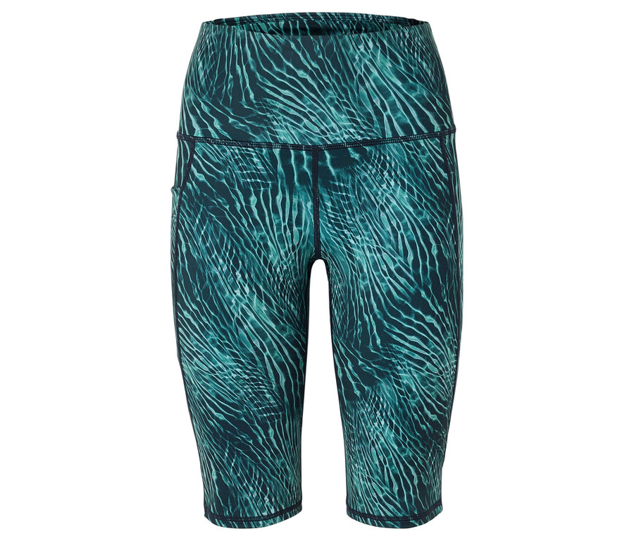 Legging Capri avec un motif abstrait bleu-vert.