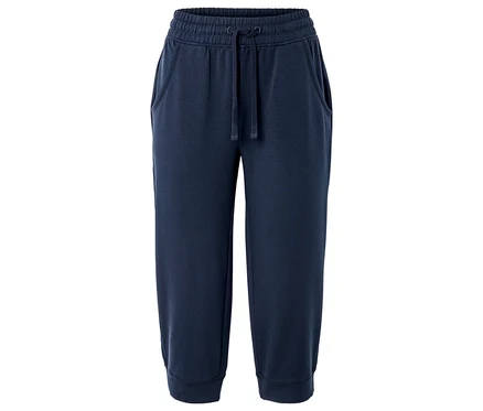 Pantalon de jogging bleu marine trois quarts avec cordon de serrage et poches.