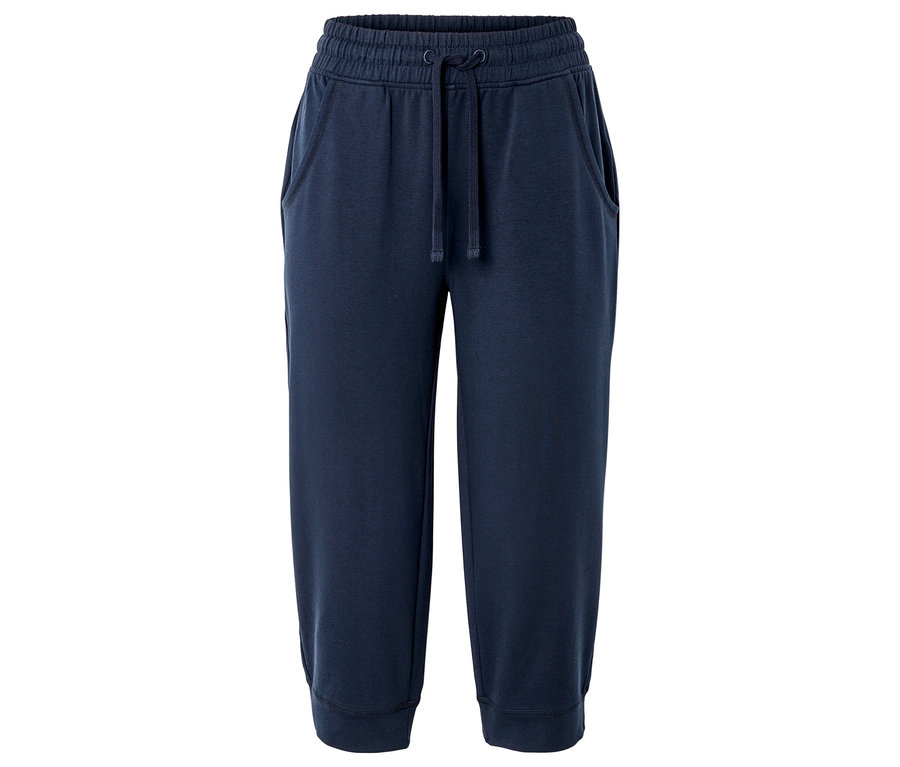 Pantalon de jogging bleu marine trois quarts avec cordon de serrage et poches.