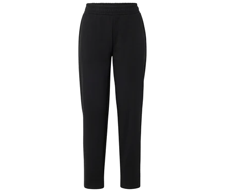 Pantalon en sweat noir avec taille élastique, posé à plat.