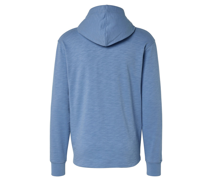Vue arrière d'un sweat à capuche bleu clair.