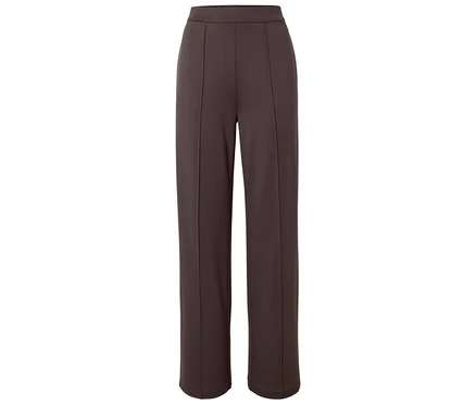 Pantalon long marron à jambe droite et taille haute sur fond blanc.