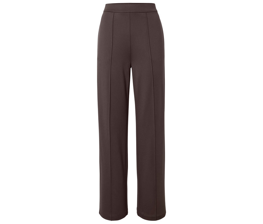 Pantalon long marron à jambe droite et taille haute sur fond blanc.