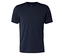 T-shirt bleu foncé à manches courtes avec un col rond et un tissu chiné. Une étiquette blanche "ACTIVE" est visible à l'intérieur du col.