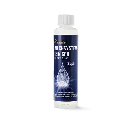 La bouteille de nettoyant durgol® pour système à lait, 250 ml est posée sur une surface blanche.