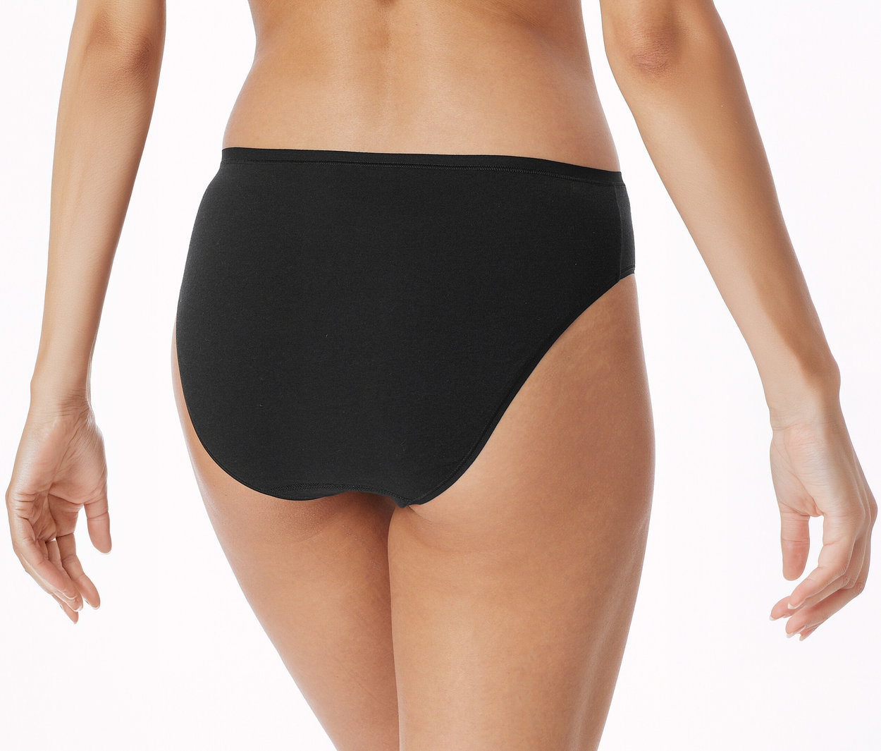Vue de dos d'une personne portant une culotte noire échancrée, montrant le bas de son dos, ses fesses et le haut de ses cuisses.