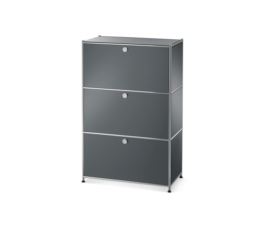 Commode grise avec trois jeux d'abattants supplémentaires en métal « CN3 ».