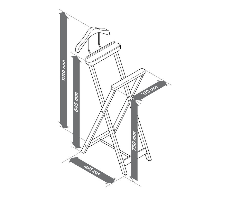 Schéma d'un valet de nuit avec les dimensions.