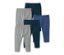 Cinq leggings en jersey de coton bio dans les tons gris et bleus.