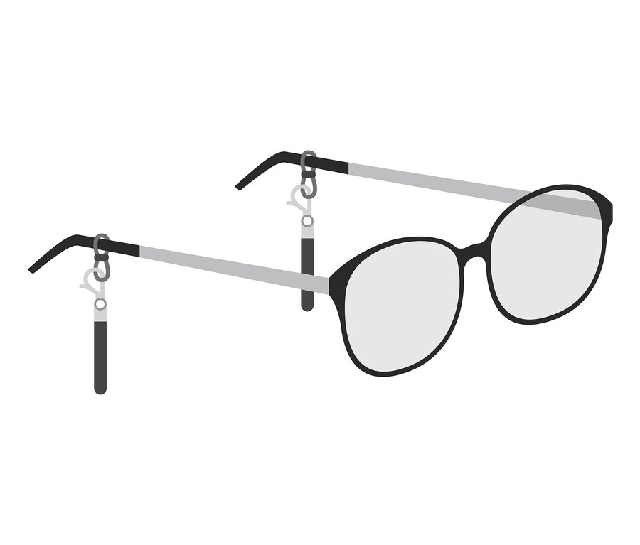 Lunettes noires avec chaîne multifonction pour lunettes.