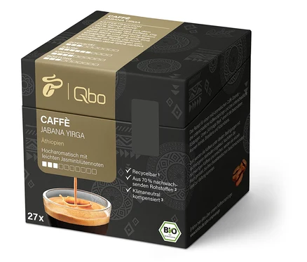 Paquet de 27 capsules Qbo Caffè JABANA YIRGA, café d'Éthiopie. Capsules recyclables.
