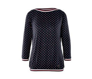 Bleu foncé à pois rouges et blancs