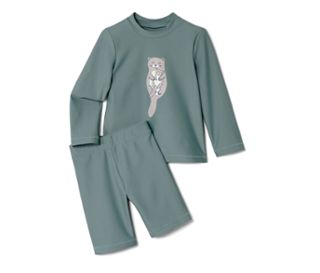 Haut bleu fumé avec imprimé de loutre, pantalon bleu fumé