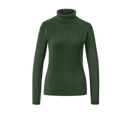 Pull à col roulé côtelé vert.