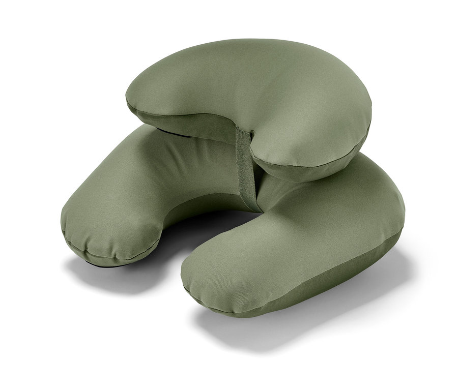 Coussin gonflable pour la nuque vert.