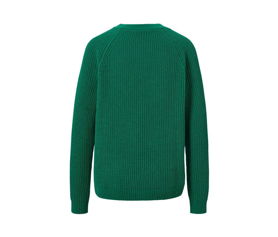 Vue arrière d'un cardigan vert en grosse maille.