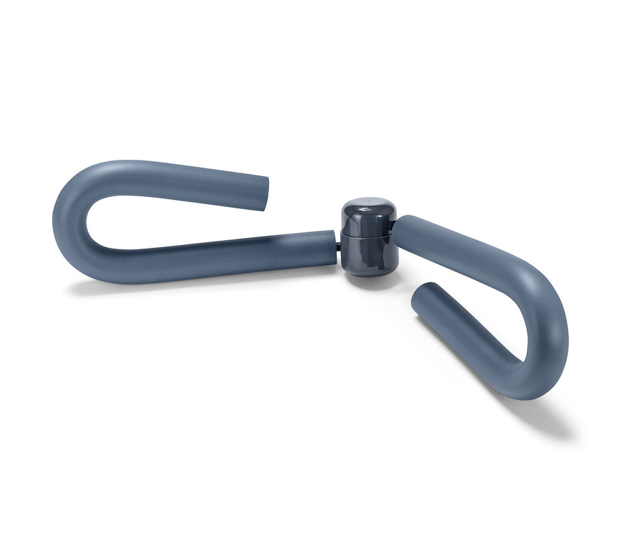 Appareil de musculation bleu pour bras et jambes sur fond blanc.