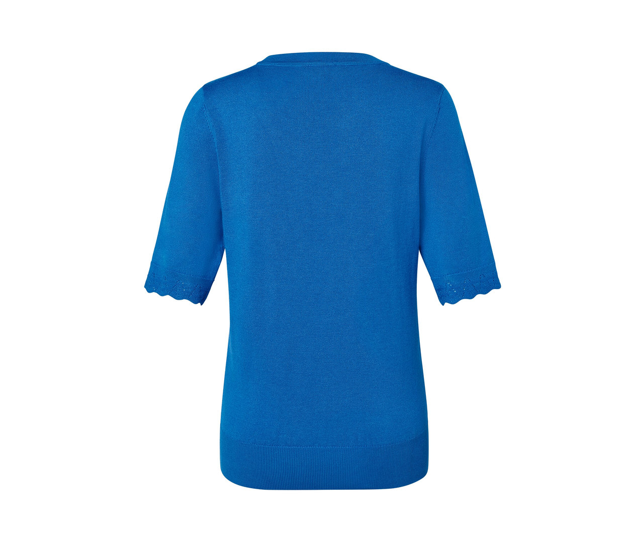 Pull en maille fine bleu cobalt à manches courtes.