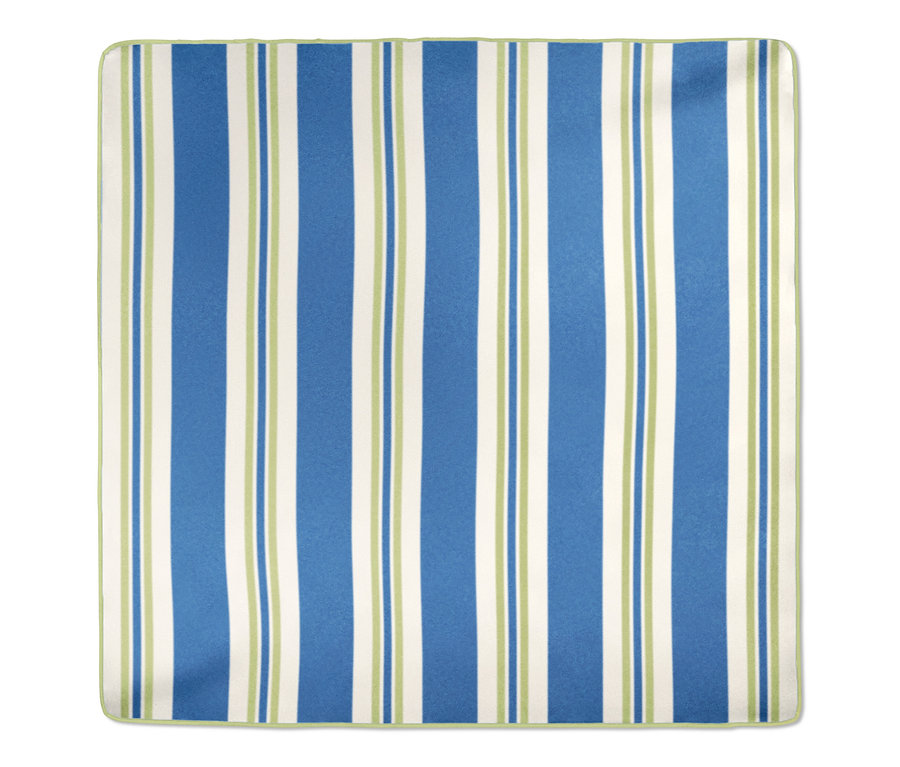 Nappe de pique-nique XL avec des rayures bleues, blanches et vertes.