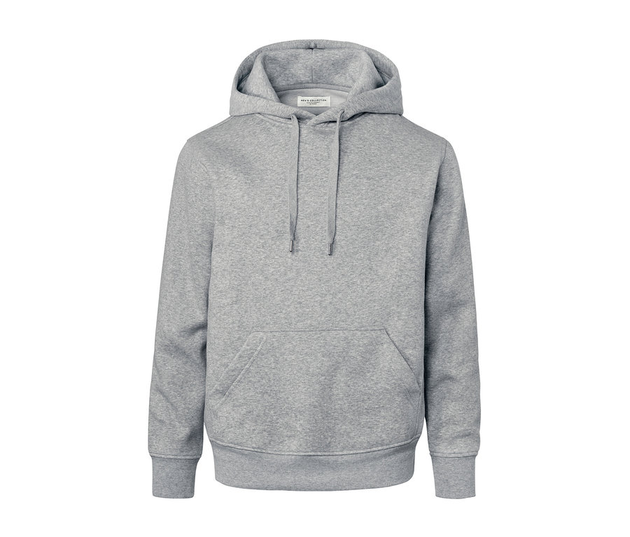 Un sweat à capuche gris chiné.