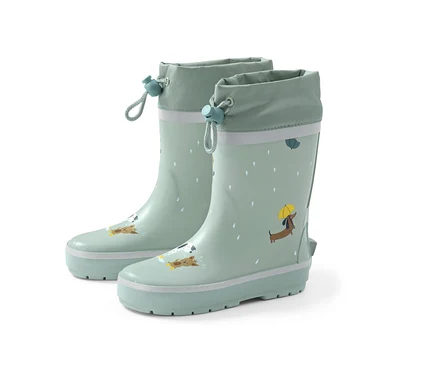 Bottes de pluie vertes avec motif de chien.