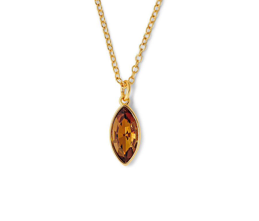 Chaîne dorée avec un cristal navette marron.