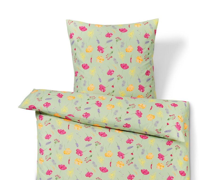 Parure de lit en microfibre verte avec motif floral.
