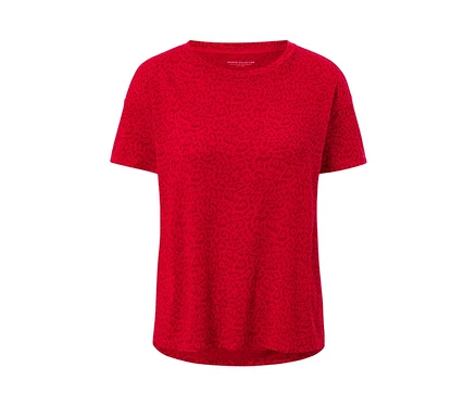 T-shirt de sport rouge avec motif léopard.