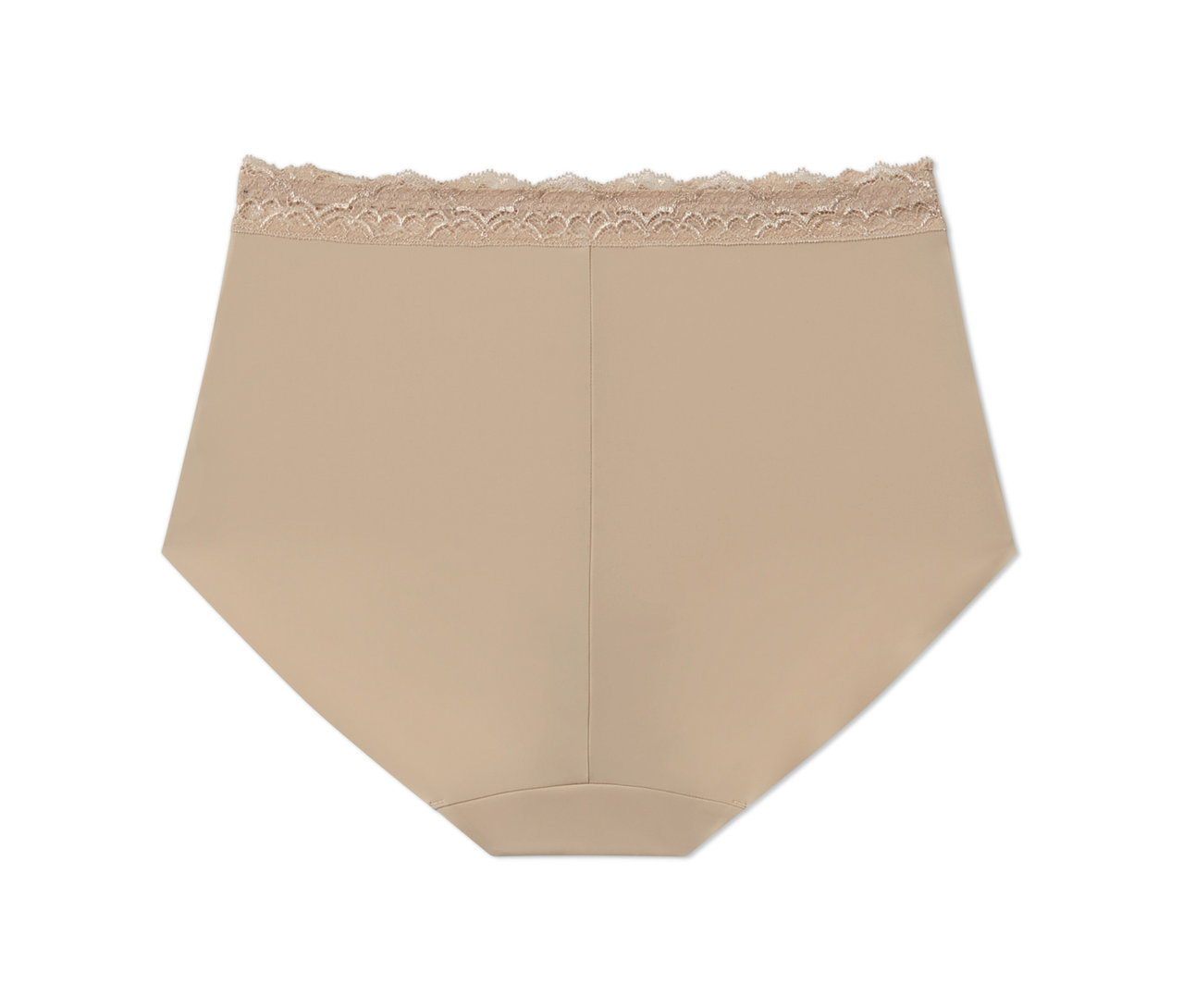 Culotte taille haute beige avec dentelle en haut.