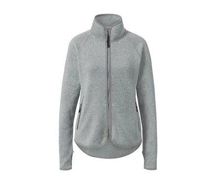 Veste en maille polaire gris clair avec fermeture éclair au centre.