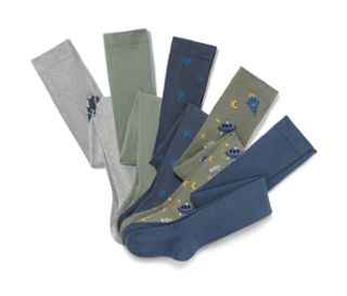 1 x bleu moyen avec motif intégral étoilé, 1 x gris chiné avec motif fusée, 1 x kaki avec motif intégral espace, 1 x bleu moyen, 1 x kaki