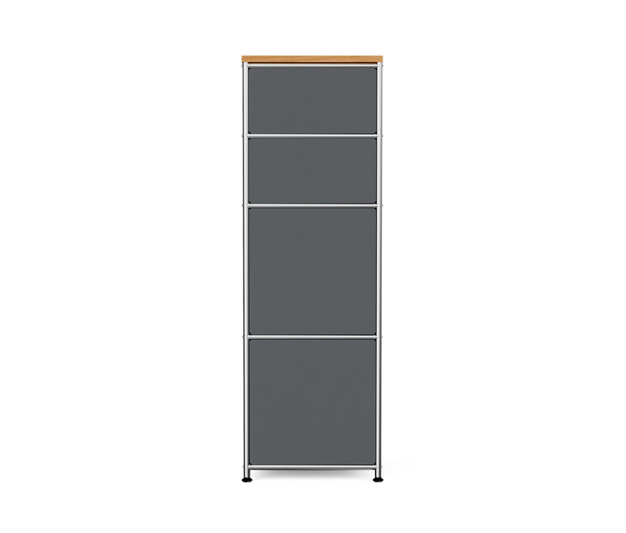 Commode étroite en métal gris « CN3 » avec plateau en bois et 2 tiroirs.