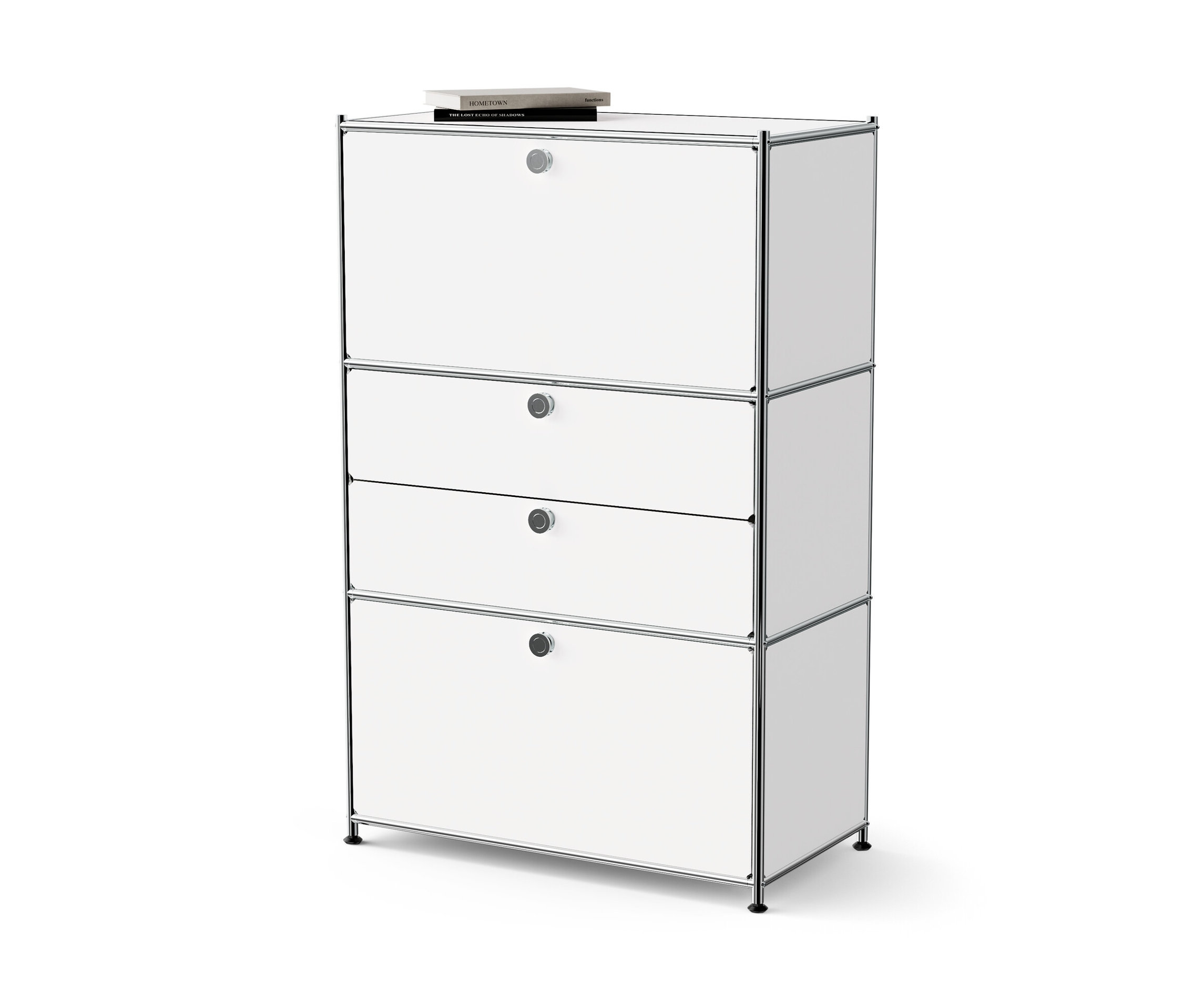 Commode en métal « CN3 » blanche avec 2 abattants et 2 tiroirs.