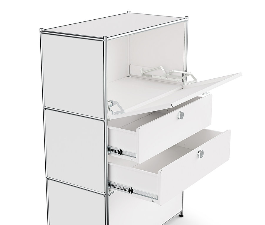 Commode en métal blanche « CN3 » avec 2 abattants et 2 tiroirs.